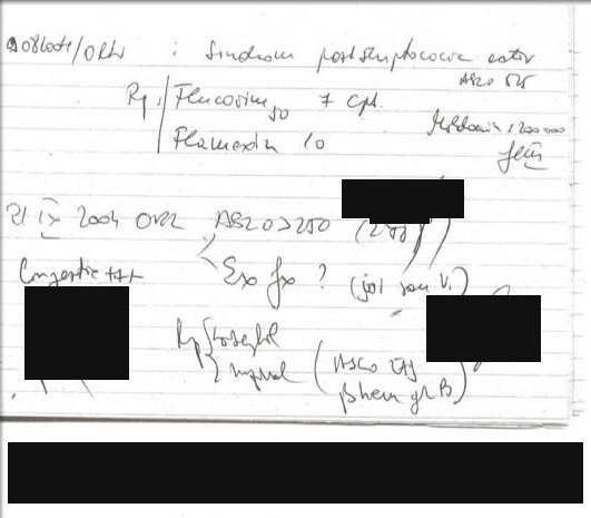 Notă clinică scrisă de mână, înainte de tratament