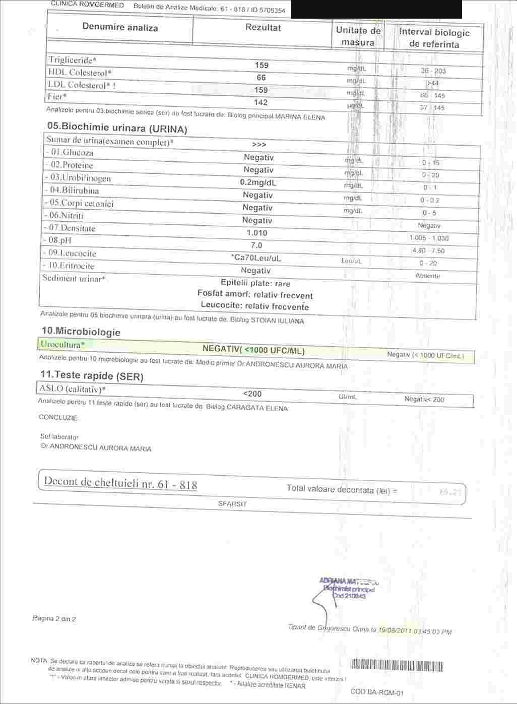 Urocultură, după tratament