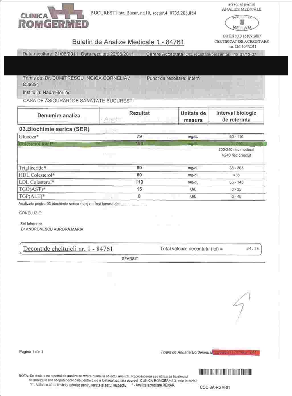 Valori ale colesterolului, după tratament
